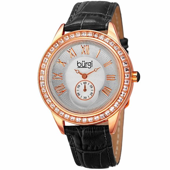 Women\'s Burgi BUR144bk Swarovski Crystal Baguette Bezel Watch- MSRP $625